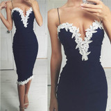 2018 Summer Party Dresses Women Sexy Strappy Deep V Neck Lace Bodycon Bandage Knee-Length Dress Vestidos Feminino Mujer