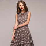 2018 Summer New sleeveless women dress O-neck vestidos Women elegant thin dot printing Mid-Calf casual dress Female