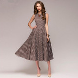 2018 Summer New sleeveless women dress O-neck vestidos Women elegant thin dot printing Mid-Calf casual dress Female