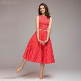 2018 Summer New sleeveless women dress O-neck vestidos Women elegant thin dot printing Mid-Calf casual dress Female