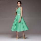 2018 Summer New sleeveless women dress O-neck vestidos Women elegant thin dot printing Mid-Calf casual dress Female
