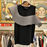 2018 Summer New Short Sleeve T Shirts for Women Fashion Striped Ruffles Tshirt Female Casual Korean Version T Shirt Ladies Tops