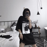 2018 Summer Korean Harajuku Black T-shirts Women Korean Ulzzang Cartoon Graphic Chic Female T Shirt Spring Comic Print Tee Tops