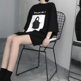 2018 Summer Korean Harajuku Black T-shirts Women Korean Ulzzang Cartoon Graphic Chic Female T Shirt Spring Comic Print Tee Tops