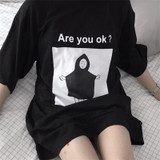 2018 Summer Korean Harajuku Black T-shirts Women Korean Ulzzang Cartoon Graphic Chic Female T Shirt Spring Comic Print Tee Tops
