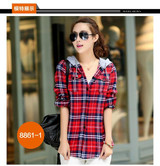 New 2018 Spring Women Shirt Fashion Plaid Hooded Shirt Flannel Shirt Long Sleeve Women Blouses Shirt Cotton Blusas British style