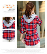 New 2018 Spring Women Shirt Fashion Plaid Hooded Shirt Flannel Shirt Long Sleeve Women Blouses Shirt Cotton Blusas British style