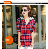 New 2018 Spring Women Shirt Fashion Plaid Hooded Shirt Flannel Shirt Long Sleeve Women Blouses Shirt Cotton Blusas British style