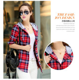 New 2018 Spring Women Shirt Fashion Plaid Hooded Shirt Flannel Shirt Long Sleeve Women Blouses Shirt Cotton Blusas British style
