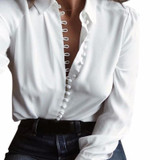 New 2018 Spring Women Blouse Fashion Vintage Female Casual Shirts White Solid Long Sleeves Tops Lapel Shirt Blusas Feminina