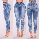 New 2018 Spring Summer Stretchy Blue Hole Ripped Jeans Woman Denim Pants Trousers For Women Pencil Skinny Jeans
