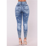 New 2018 Spring Summer Stretchy Blue Hole Ripped Jeans Woman Denim Pants Trousers For Women Pencil Skinny Jeans