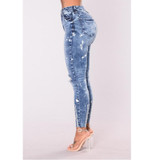 New 2018 Spring Summer Stretchy Blue Hole Ripped Jeans Woman Denim Pants Trousers For Women Pencil Skinny Jeans