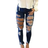 New 2018 Skinny Jeans Women Denim Pants Holes Destroyed Knee Pencil Pants Casual Trousers Jeans Stretch Ripped Jeans