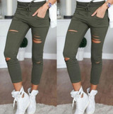 New 2018 Skinny Jeans Women Denim Pants Holes Destroyed Knee Pencil Pants Casual Trousers Black White Stretch Ripped Jeans ~~