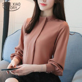 New 2018 Long Sleeve Women Blouses shirt Fashion Casual Chiffon OL blouse women's clothing stand neck women Tops blusas D456 30