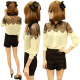 New 2018 Fashion Women Ladies Vintage Chiffion Blouses Shirts Long Sleeve Tops Blusas haut dentelle Lace Blouse chemise femme