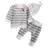 New 2018 Fashion Baby Clothing Sets Infant Baby Striped Tops T-shirt+Pants+Hat 3pcs Outfits Set Newborn Baby Boys Girls Clothes