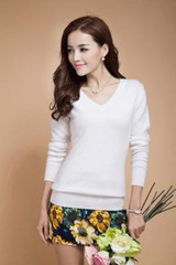 New 2018 Autumn-Spring Fashion Women Sexy V-neck Knit candy color Sweater Outerwear Pullover Tops Knitted Cashmere Sweater Women