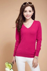 New 2018 Autumn-Spring Fashion Women Sexy V-neck Knit candy color Sweater Outerwear Pullover Tops Knitted Cashmere Sweater Women