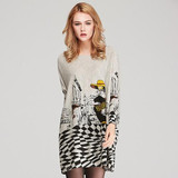 New 2018 Autumn Long Women Sweater Casual Coat Batwing Sleeve Print Women's Sweaters Clothes Pullovers Fashion Pullover Clothing