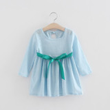 2017 Baby Girl Solid Bow Long Sleeve Cotton Dresses Toddler Girls Clothing Baby Dress Kids Casual Clothes