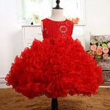 2017 Baby Girl Formal Wear Dress Children Kids Prom Red Dresses For Girls Clothes Flower Girl Party Dress Wedding Ball Gown