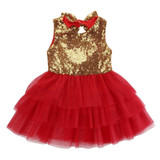 2017 Baby Flower Girl Sequins Sleevless Dress Bow Tulle Tutu Party Formal Dresses Christmas Dress Costume
