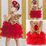 2017 Baby Flower Girl Sequins Sleevless Dress Bow Tulle Tutu Party Formal Dresses Christmas Dress Costume