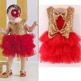 2017 Baby Flower Girl Sequins Sleevless Dress Bow Tulle Tutu Party Formal Dresses Christmas Dress Costume