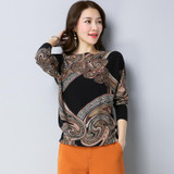 2017 Autumn&amp;Winter NEW Knitted sweaters Women printing Pullovers Oblique collar Long Sleeve Knitted Soft Warm Pullover Female
