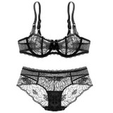 DeRuiLaDy Sexy Women Bra Set Embroidery Lace Bra & Brief Set Ultra-thin Transparent Underwear Set Push Up Bra and Panty Sets