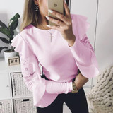 DeRuiLaDy Ruffle Lace Blouse Shirt Women Long Sleeve Floral White Blouses Female Tops Elegant Fashion Blouse Shirts blusas femme