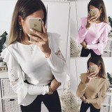 DeRuiLaDy Ruffle Lace Blouse Shirt Women Long Sleeve Floral White Blouses Female Tops Elegant Fashion Blouse Shirts blusas femme