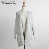 DeRuiLaDy 2017 Autumn Winter Fashion Women Long Sleeve Big Pocket Loose Knitting Cardigan Sweater Womens Cardigan Long Sweaters