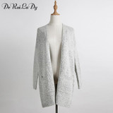 DeRuiLaDy 2017 Autumn Winter Fashion Women Long Sleeve Big Pocket Loose Knitting Cardigan Sweater Womens Cardigan Long Sweaters