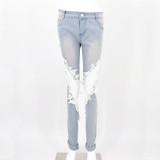 Denim Jeans Womens Sexy Lace Stitching High Waist Pencil Pants Hole Ripped Jeans For Women Plus Size XXXL Skinny Jeans Female