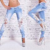 Denim Jeans Woman Sexy Lace Stitching High Waist Pencil Pants Ripped Jeans For Women Plus Size XXXL Skinny Jeans Female new