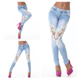 Denim Jeans Woman Sexy Lace Stitching High Waist Pencil Pants Ripped Jeans For Women Plus Size XXXL Skinny Jeans Female C3100