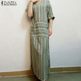2018 Autumn ZANZEA Women Striped Dress Sexy V Neck Long Sleeve Maxi Long Dresses Vintage Casual Loose Plus Size Vestidos
