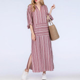 2018 Autumn ZANZEA Women Striped Dress Sexy V Neck Long Sleeve Maxi Long Dresses Vintage Casual Loose Plus Size Vestidos