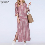 2018 Autumn ZANZEA Women Striped Dress Sexy V Neck Long Sleeve Maxi Long Dresses Vintage Casual Loose Plus Size Vestidos