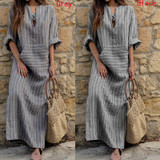2018 Autumn ZANZEA Women Striped Dress Sexy V Neck Long Sleeve Maxi Long Dresses Vintage Casual Loose Plus Size Vestidos