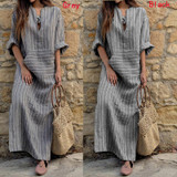 2018 Autumn ZANZEA Women Striped Dress Sexy V Neck Long Sleeve Maxi Long Dresses Vintage Casual Loose Plus Size Vestidos
