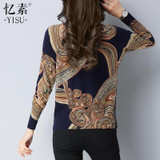 2018 Autumn&amp;Winter NEW Knitted sweaters Women printing Pullovers Oblique collar Long Sleeve Knitted Soft Warm Pullover Female
