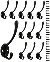 8 Pieces Coat Hooks Wall Mounted 35 LB Utility Hooks Cup Metal Hooks Dual Robe Hook Rustic Hooks Retro Double Hooks Coat Hanger and 18 Pieces Screws (Black Color)