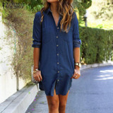 2018 Autumn ZANZEA Women Denim Mini Dress Ladies Casual Loose Long Sleeve Buttons Vintage Shirt Dresses Vestidos Plus Size