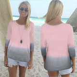 2018 Autumn Women Gradient T-Shirt Ladies Casual O-neck Long Sleeve Cotton Tops Tees Loose T shirts Blusas Plus Size 6XL