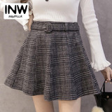 2018 Autumn Winter Wool Skirt Femme Fashion Plaid Women Skirts Pleated High Waist Skirt Female Casual Checkered Falda Mujer