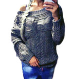 2018 Autumn Winter Sweater and Pullovers Women's Cable Knitting Warm Sweater Sexy Slash Neck Knitted Long Sleeve Jumpers 6Q0135